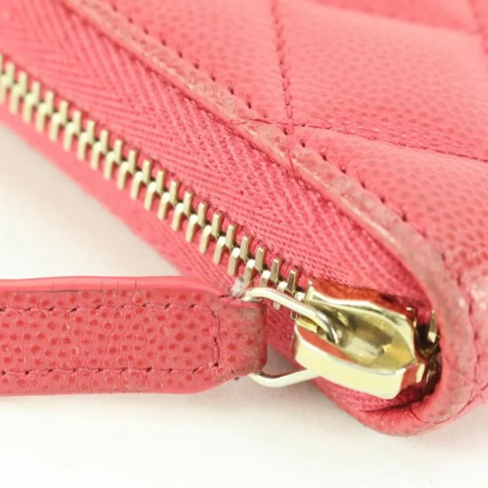 Chanel Hot Pink Quilted Caviar L-Gusset Zip Around Long Wallet 71cz56s